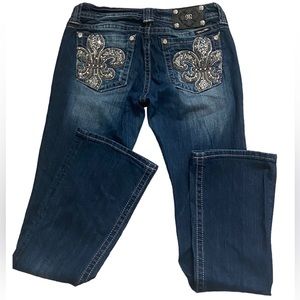 Womens dark blue Miss Me boot cut jeans size 30 with jewels